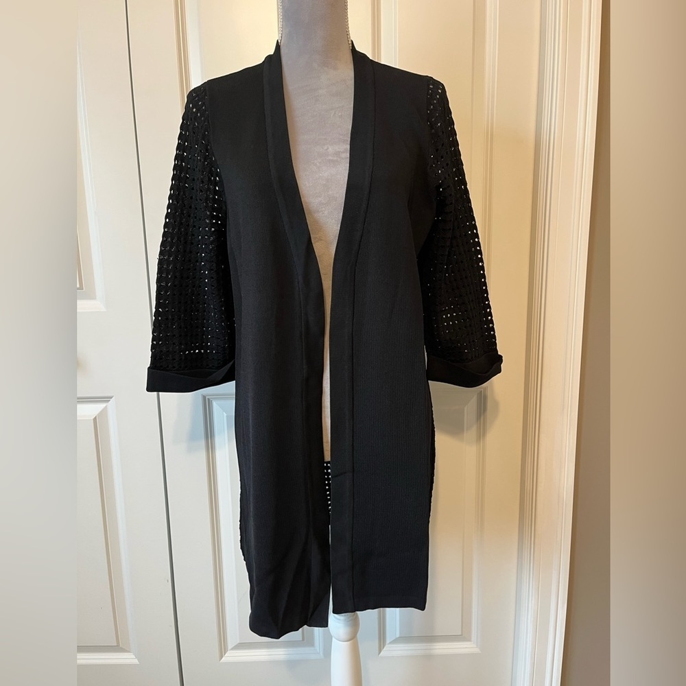 Lauren Michelle Women’s Black Open Knit Cardigan Sweater Sz Medium - Picture 1 of 5